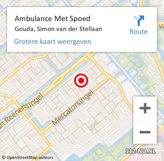 Locatie op kaart van de 112 melding: Ambulance Met Spoed Naar Gouda, Simon van der Stellaan op 20 februari 2024 22:05