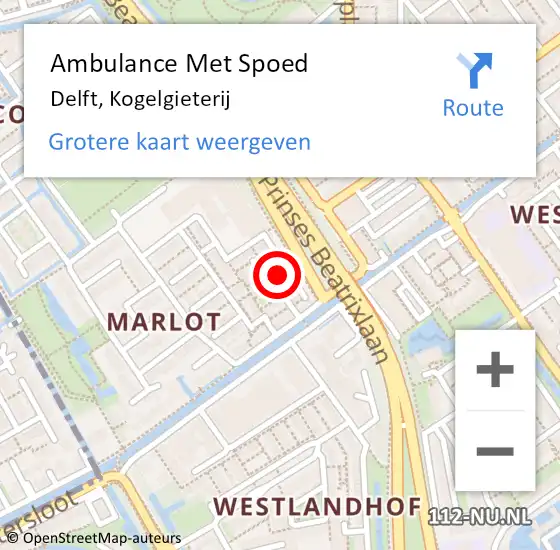 Locatie op kaart van de 112 melding: Ambulance Met Spoed Naar Delft, Kogelgieterij op 20 februari 2024 22:12