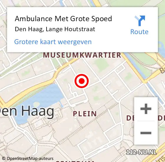 Locatie op kaart van de 112 melding: Ambulance Met Grote Spoed Naar Den Haag, Lange Houtstraat op 20 februari 2024 22:54
