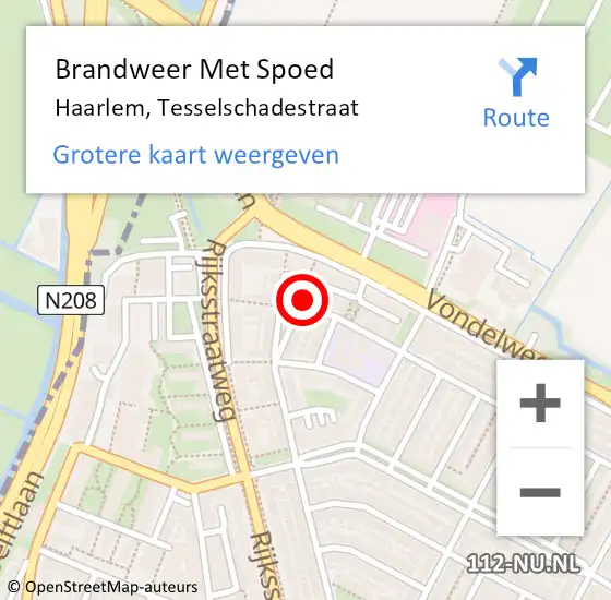 Locatie op kaart van de 112 melding: Brandweer Met Spoed Naar Haarlem, Tesselschadestraat op 20 februari 2024 23:10