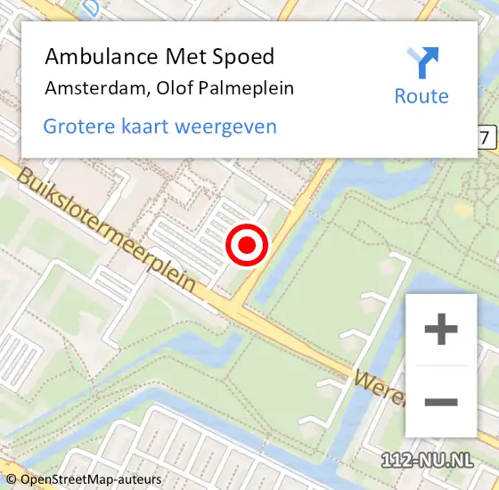 Locatie op kaart van de 112 melding: Ambulance Met Spoed Naar Amsterdam, Olof Palmeplein op 20 februari 2024 23:12