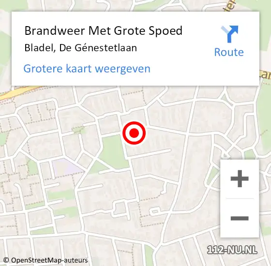 Locatie op kaart van de 112 melding: Brandweer Met Grote Spoed Naar Bladel, De Génestetlaan op 20 februari 2024 23:14