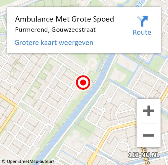 Locatie op kaart van de 112 melding: Ambulance Met Grote Spoed Naar Purmerend, Gouwzeestraat op 20 februari 2024 23:56