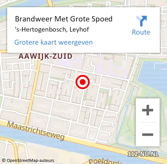 Locatie op kaart van de 112 melding: Brandweer Met Grote Spoed Naar 's-Hertogenbosch, Leyhof op 21 februari 2024 01:37