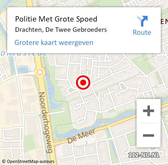 Locatie op kaart van de 112 melding: Politie Met Grote Spoed Naar Drachten, De Twee Gebroeders op 21 februari 2024 02:57