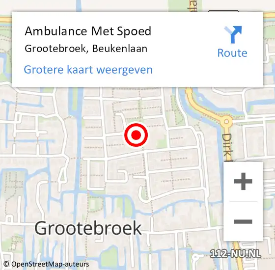 Locatie op kaart van de 112 melding: Ambulance Met Spoed Naar Grootebroek, Beukenlaan op 21 februari 2024 03:29