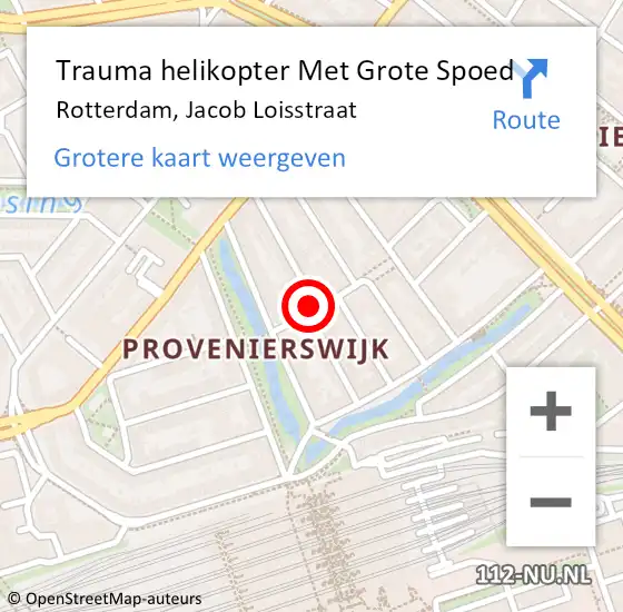 Locatie op kaart van de 112 melding: Trauma helikopter Met Grote Spoed Naar Rotterdam, Jacob Loisstraat op 21 februari 2024 03:42