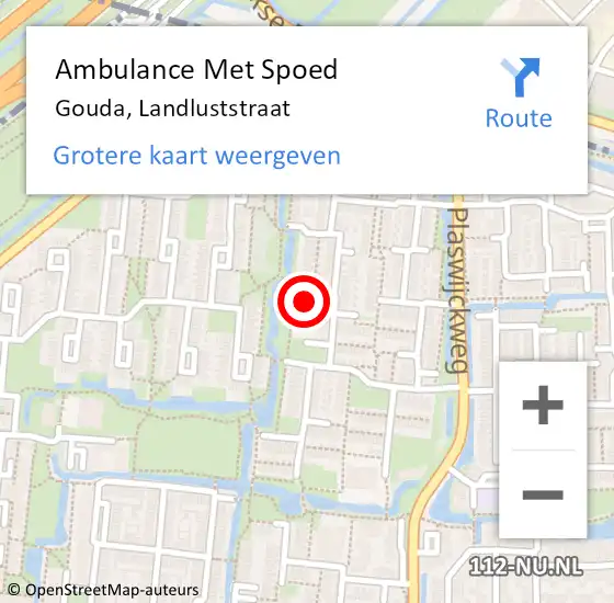 Locatie op kaart van de 112 melding: Ambulance Met Spoed Naar Gouda, Landluststraat op 21 februari 2024 03:56