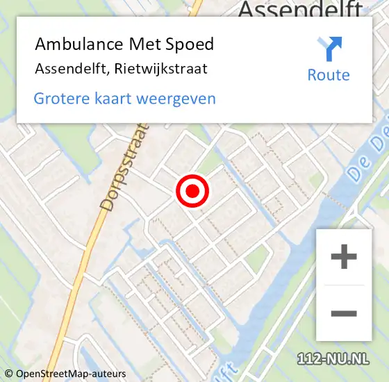 Locatie op kaart van de 112 melding: Ambulance Met Spoed Naar Assendelft, Rietwijkstraat op 21 februari 2024 04:15