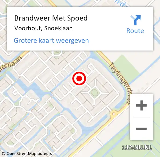 Locatie op kaart van de 112 melding: Brandweer Met Spoed Naar Voorhout, Snoeklaan op 21 februari 2024 04:19