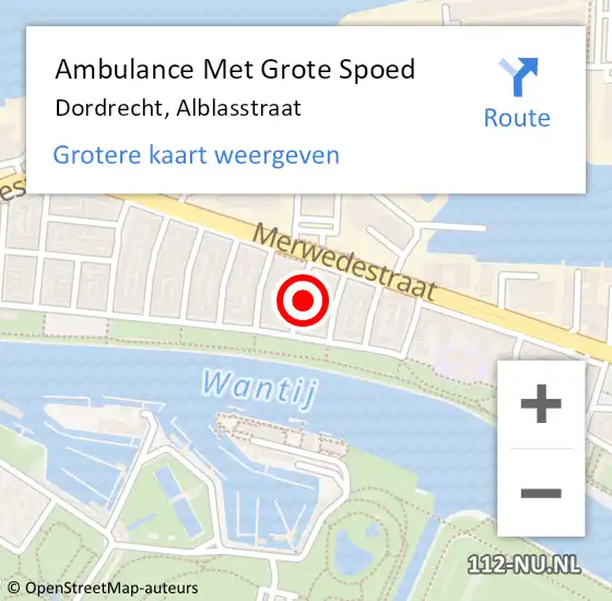 Locatie op kaart van de 112 melding: Ambulance Met Grote Spoed Naar Dordrecht, Alblasstraat op 21 februari 2024 04:38