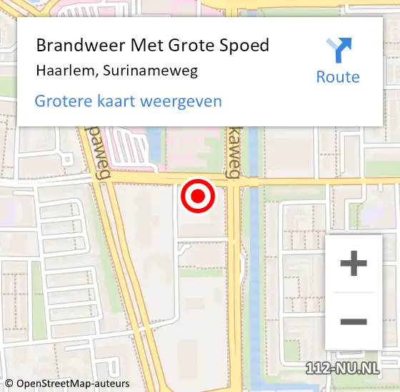 Locatie op kaart van de 112 melding: Brandweer Met Grote Spoed Naar Haarlem, Surinameweg op 21 februari 2024 05:26