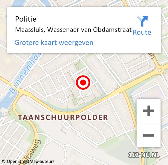 Locatie op kaart van de 112 melding: Politie Maassluis, Wassenaer van Obdamstraat op 21 februari 2024 07:21