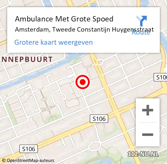 Locatie op kaart van de 112 melding: Ambulance Met Grote Spoed Naar Amsterdam, Tweede Constantijn Huygensstraat op 21 februari 2024 07:45