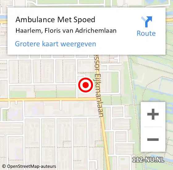 Locatie op kaart van de 112 melding: Ambulance Met Spoed Naar Haarlem, Floris van Adrichemlaan op 21 februari 2024 08:00