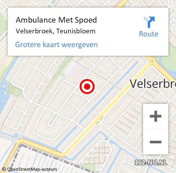 Locatie op kaart van de 112 melding: Ambulance Met Spoed Naar Velserbroek, Teunisbloem op 21 februari 2024 08:21