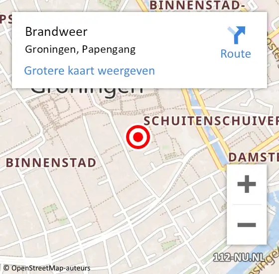 Locatie op kaart van de 112 melding: Brandweer Groningen, Papengang op 21 februari 2024 08:35