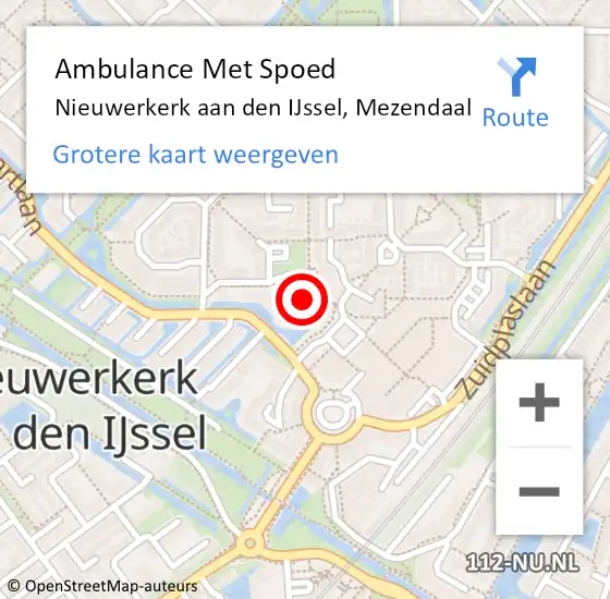 Locatie op kaart van de 112 melding: Ambulance Met Spoed Naar Nieuwerkerk aan den IJssel, Mezendaal op 21 februari 2024 08:40