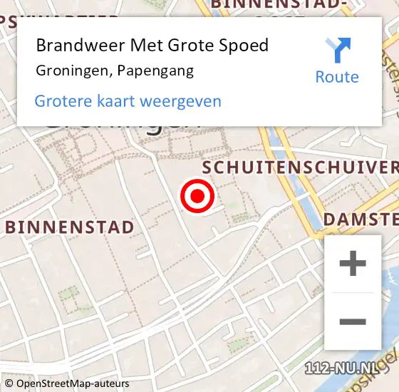 Locatie op kaart van de 112 melding: Brandweer Met Grote Spoed Naar Groningen, Papengang op 21 februari 2024 08:48