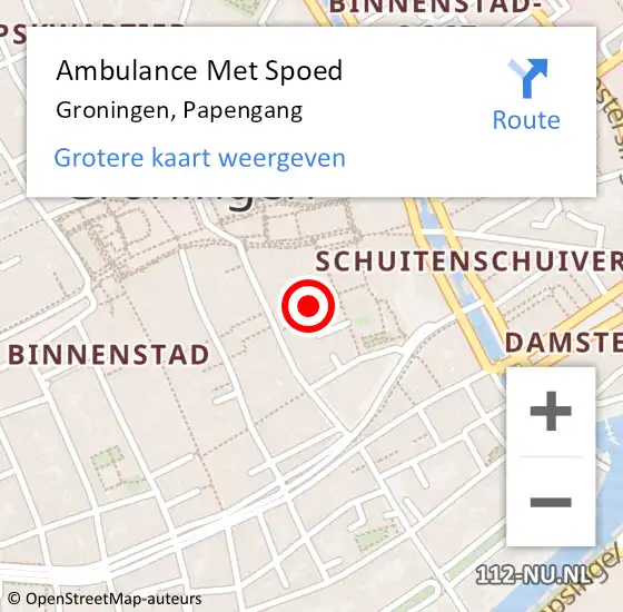 Locatie op kaart van de 112 melding: Ambulance Met Spoed Naar Groningen, Papengang op 21 februari 2024 08:58