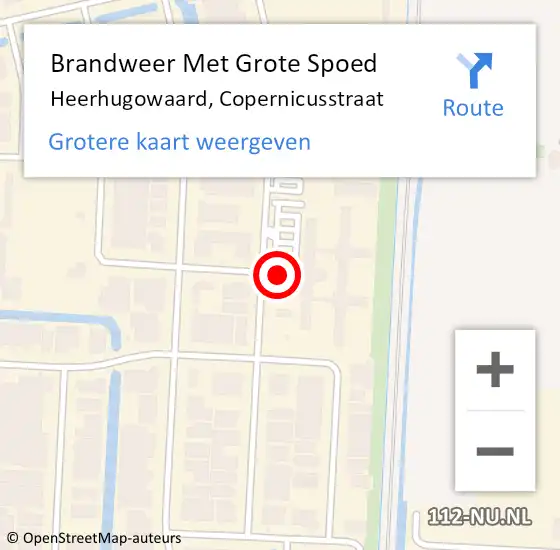 Locatie op kaart van de 112 melding: Brandweer Met Grote Spoed Naar Heerhugowaard, Copernicusstraat op 21 februari 2024 09:15