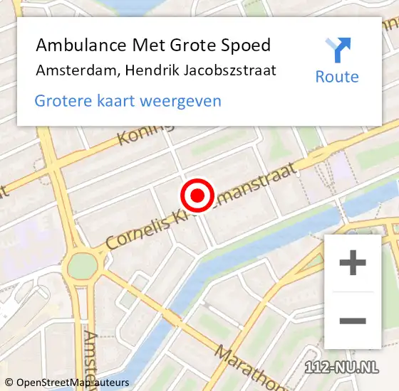 Locatie op kaart van de 112 melding: Ambulance Met Grote Spoed Naar Amsterdam, Hendrik Jacobszstraat op 21 februari 2024 09:38