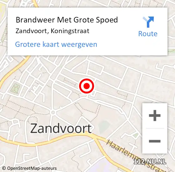Locatie op kaart van de 112 melding: Brandweer Met Grote Spoed Naar Zandvoort, Koningstraat op 21 februari 2024 09:53