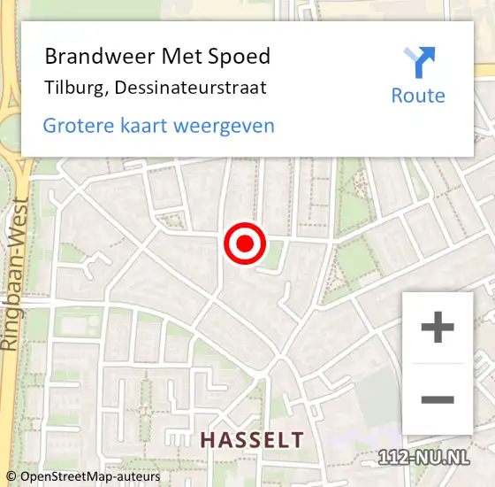 Locatie op kaart van de 112 melding: Brandweer Met Spoed Naar Tilburg, Dessinateurstraat op 21 februari 2024 10:11