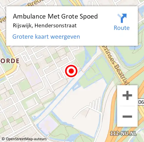 Locatie op kaart van de 112 melding: Ambulance Met Grote Spoed Naar Rijswijk, Hendersonstraat op 21 februari 2024 10:11