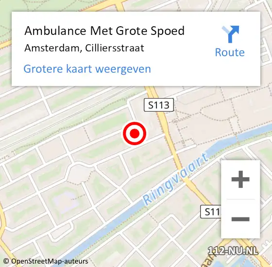 Locatie op kaart van de 112 melding: Ambulance Met Grote Spoed Naar Amsterdam, Cilliersstraat op 21 februari 2024 10:20