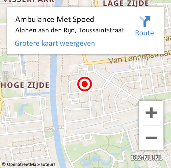 Locatie op kaart van de 112 melding: Ambulance Met Spoed Naar Alphen aan den Rijn, Toussaintstraat op 21 februari 2024 10:33