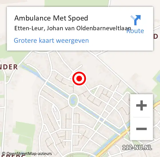 Locatie op kaart van de 112 melding: Ambulance Met Spoed Naar Etten-Leur, Johan van Oldenbarneveltlaan op 21 februari 2024 10:48