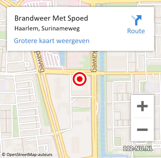 Locatie op kaart van de 112 melding: Brandweer Met Spoed Naar Haarlem, Surinameweg op 21 februari 2024 10:51