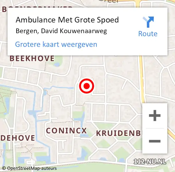 Locatie op kaart van de 112 melding: Ambulance Met Grote Spoed Naar Bergen, David Kouwenaarweg op 21 februari 2024 11:30