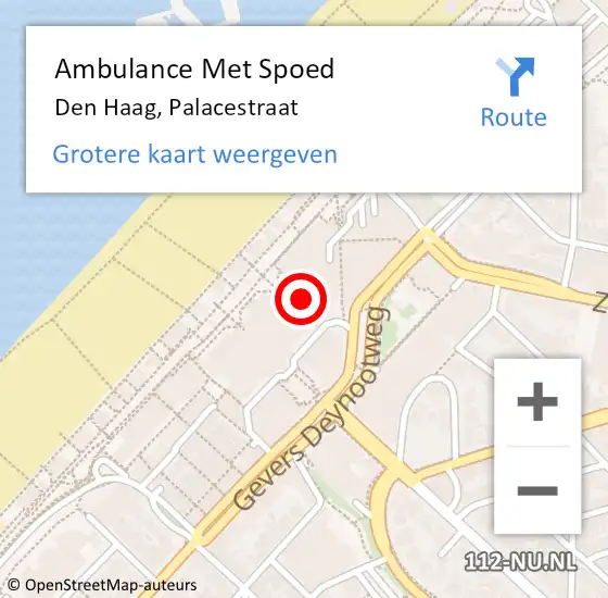 Locatie op kaart van de 112 melding: Ambulance Met Spoed Naar Den Haag, Palacestraat op 21 februari 2024 11:39