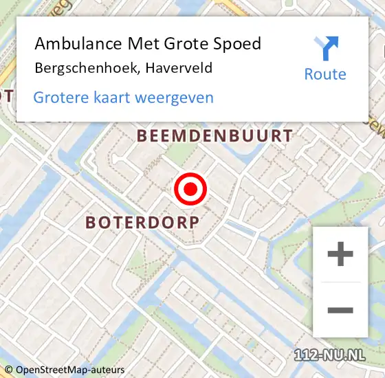 Locatie op kaart van de 112 melding: Ambulance Met Grote Spoed Naar Bergschenhoek, Haverveld op 21 februari 2024 11:39