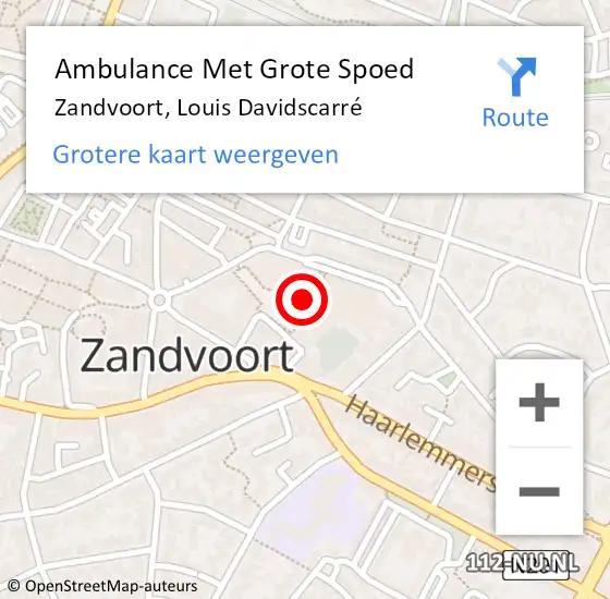 Locatie op kaart van de 112 melding: Ambulance Met Grote Spoed Naar Zandvoort, Louis Davidscarré op 21 februari 2024 11:58