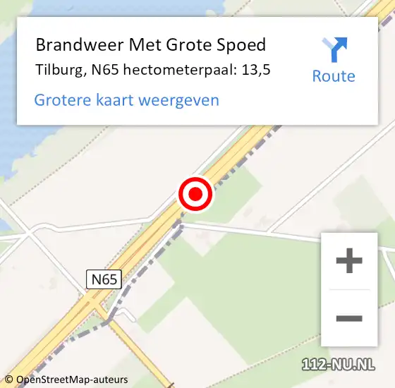 Locatie op kaart van de 112 melding: Brandweer Met Grote Spoed Naar Tilburg, N65 hectometerpaal: 13,5 op 21 februari 2024 12:00