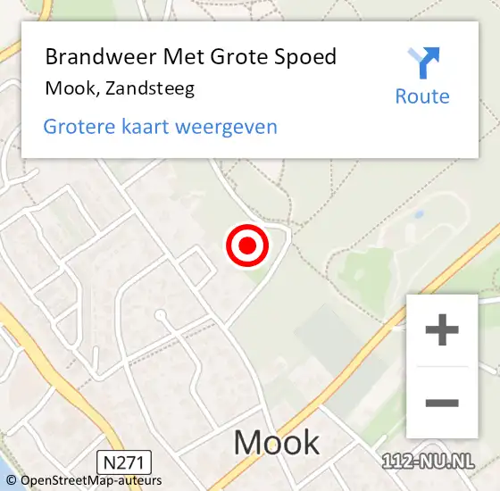 Locatie op kaart van de 112 melding: Brandweer Met Grote Spoed Naar Mook, Zandsteeg op 21 februari 2024 12:00