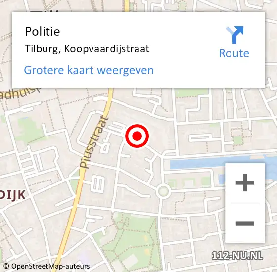 Locatie op kaart van de 112 melding: Politie Tilburg, Koopvaardijstraat op 21 februari 2024 12:03