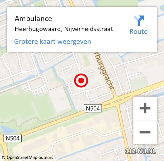 Locatie op kaart van de 112 melding: Ambulance Heerhugowaard, Nijverheidsstraat op 21 februari 2024 12:42