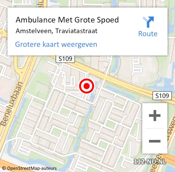 Locatie op kaart van de 112 melding: Ambulance Met Grote Spoed Naar Amstelveen, Traviatastraat op 21 februari 2024 12:46