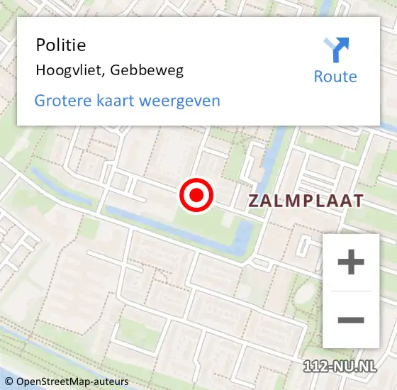 Locatie op kaart van de 112 melding: Politie Hoogvliet, Gebbeweg op 21 februari 2024 13:21