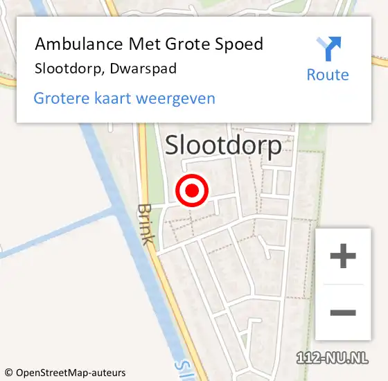 Locatie op kaart van de 112 melding: Ambulance Met Grote Spoed Naar Slootdorp, Dwarspad op 21 februari 2024 13:23