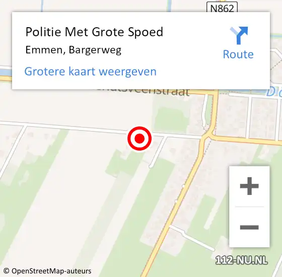 Locatie op kaart van de 112 melding: Politie Met Grote Spoed Naar Emmen, Bargerweg op 21 februari 2024 13:34