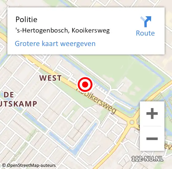 Locatie op kaart van de 112 melding: Politie 's-Hertogenbosch, Kooikersweg op 21 februari 2024 13:37