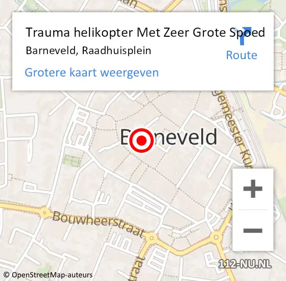 Locatie op kaart van de 112 melding: Trauma helikopter Met Zeer Grote Spoed Naar Barneveld, Raadhuisplein op 21 februari 2024 13:49
