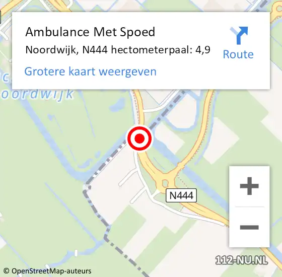 Locatie op kaart van de 112 melding: Ambulance Met Spoed Naar Noordwijk, N444 hectometerpaal: 4,9 op 21 februari 2024 13:56