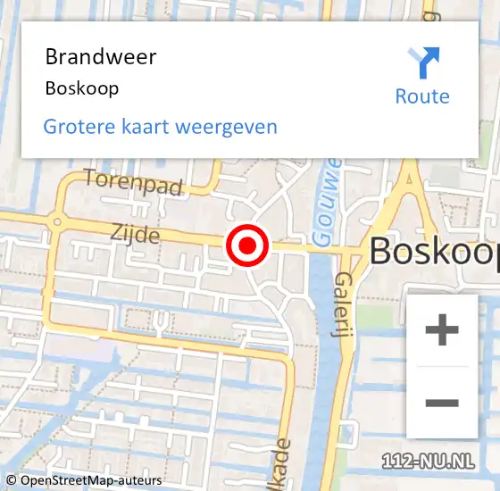 Locatie op kaart van de 112 melding: Brandweer Boskoop op 21 februari 2024 14:33