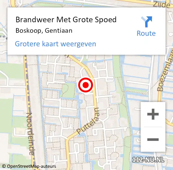 Locatie op kaart van de 112 melding: Brandweer Met Grote Spoed Naar Boskoop, Gentiaan op 21 februari 2024 14:33